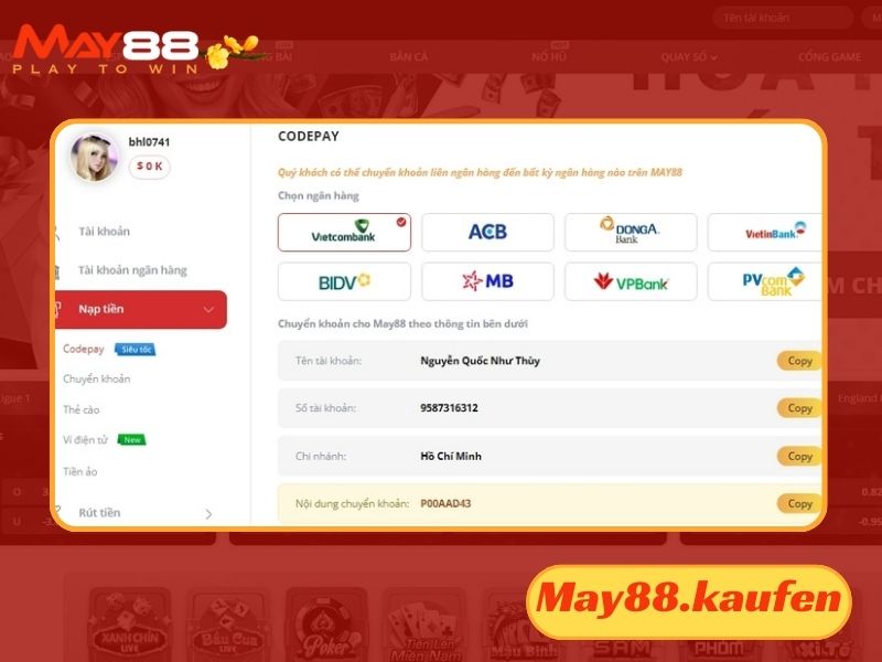 Game thủ cần nạp tiền trước khi tham gia cược